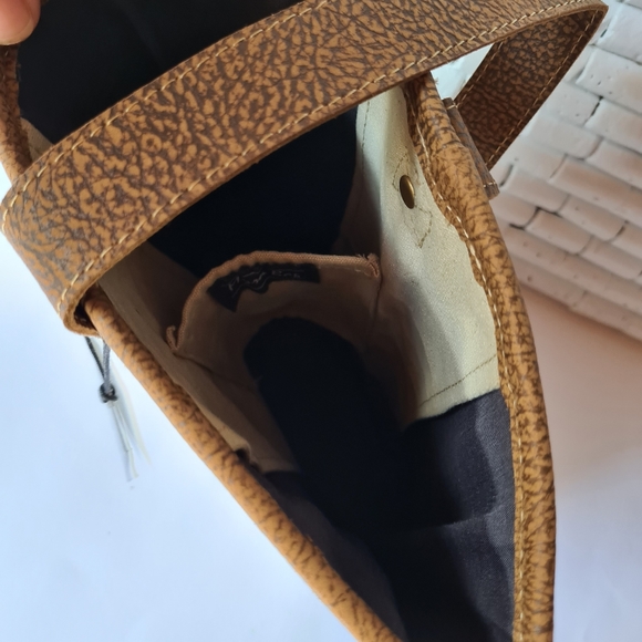 Myra Bag Leather Cotton Carve Gold Tan Cream Unique Medium Tote Bag Handbag - Picture 8 of 16